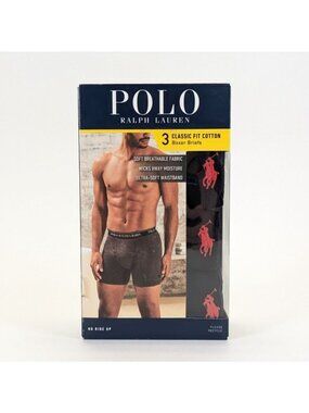 Polo Ralph Lauren Mens 3-Pack Classic Fit Cotton Boxer Briefs Size S Black Pony